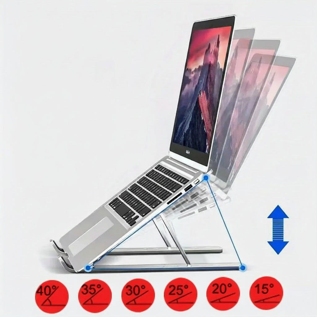 Adjustable Aluminum Laptop Stand - 6-Level Height, Foldable & Portable Design for 8-16” Laptops, Enhanced Ventilation & Heat